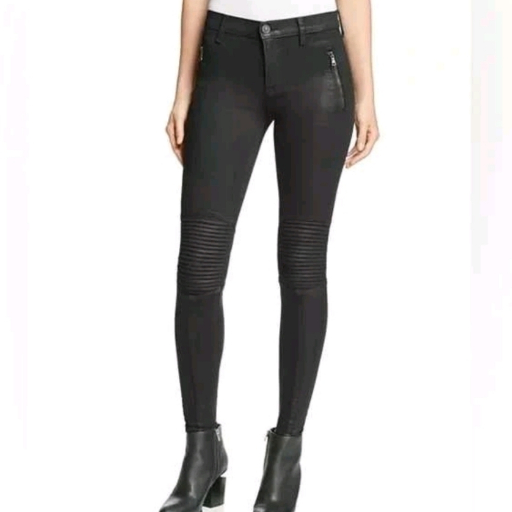 Hudson Stark Moto Super Skinny Jeans Women Sz 31 Black Denim Punk Biker Like New